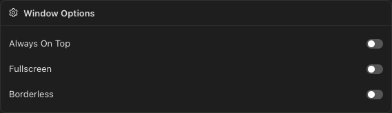 Window options panel
